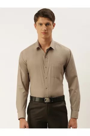 English Navy Men Beige Slim Fit Solid Formal Shirt