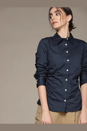 MANGO Women Navy Blue Casual Shirt