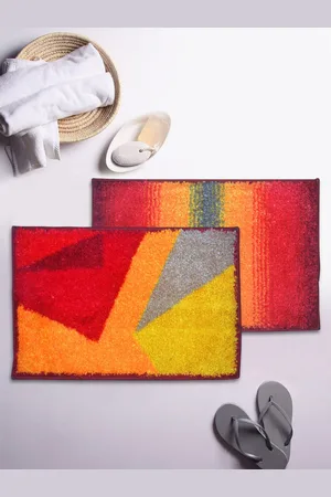 Bianca Set Of 2 Printed Microfibre Anti-Skid Bath Rugs