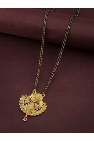 Brandsoon Women Gold-Plated Black Beaded Mangalsutra