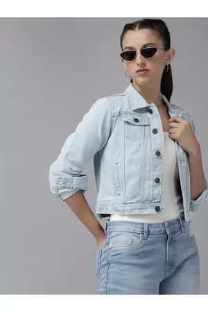 Roadster Girls Blue Pure Cotton Solid Denim Jacket