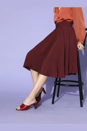 Berrylush Maroon Solid A-line Skirt