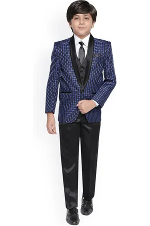 Jeetethnics Boys Navy Blue & Black Checked Suit Set