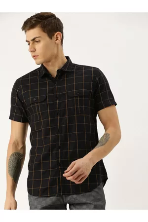 Moda Rapido Men Black & Mustard Yellow Slim Fit Checked Casual Shirt