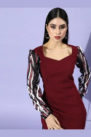 ATHENA Women Charming Maroon Embellished Bling and Sparkly Dress