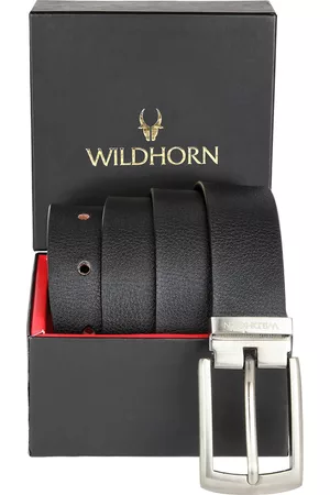 WildHorn Men Black Textured Leather Formal Belt