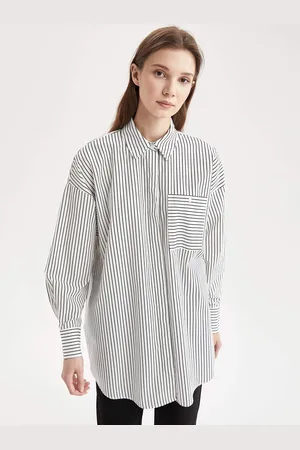 DeFacto Women White & Black Striped Cotton Shirt