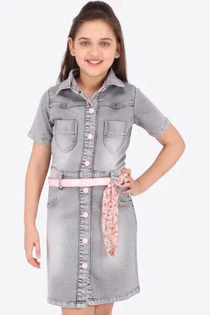 CUTECUMBER Girls Grey Solid Shirt Dress