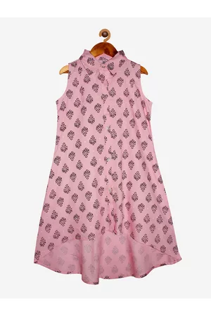 KiddoPanti Girls Peach-Coloured Ethnic Motifs Embroidered Cold-Shoulder Sleeves Gotta Patti Kurta
