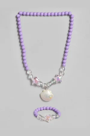 EL REGALO Girls Purple Beaded Necklace Bracelet Jewellery Set