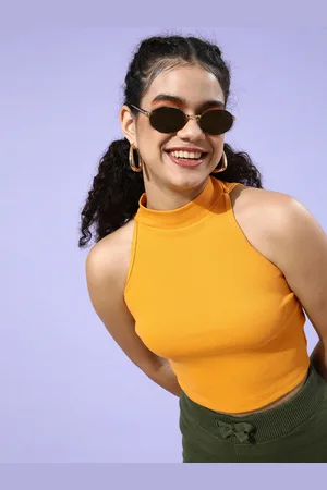 STREET 9 Woman Bright Yellow Solid Cropped Top