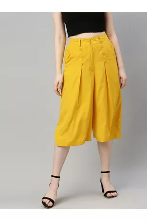 Sera Women Yellow Flared Solid Culottes