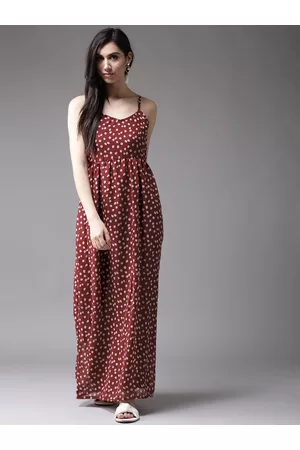 HERE&NOW Women Maroon Printed Maxi Dress