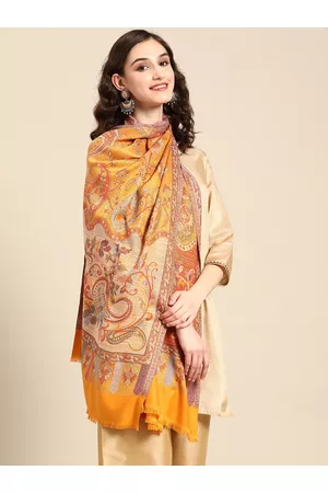 Sangria Women Mustard Floral Printed Stole