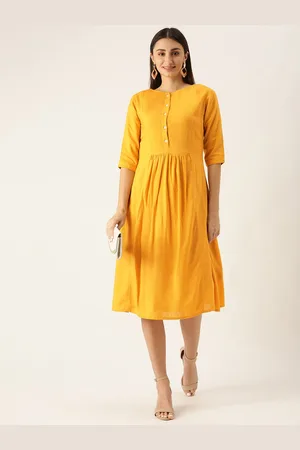 Ethnovog Mustard Yellow Made To Measure Fit Flare Dress