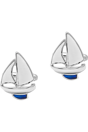 Bodha Silver-Toned & Blue Geometric Cufflink