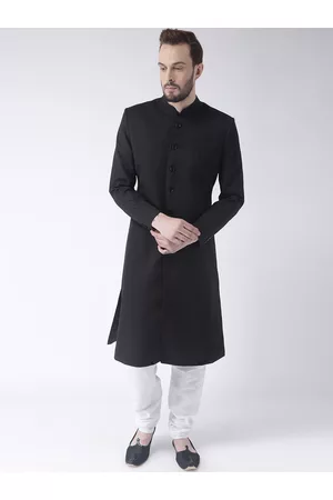 Hangup Men Black & White Solid Sherwani Set