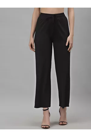 NEUDIS Women Black Ribbed Comfort Straight Fit Parallel Trousers