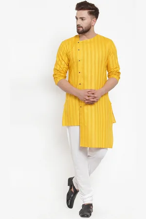 KLOTTHE Men Yellow Striped Straight Kurta