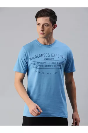 Wildcraft Men Blue Typography Printed Pure Cotton T-shirt