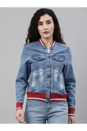 Campus Women Blue Washed Windcheater Outdoor Denim Jacket