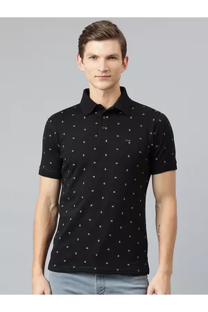 Richlook Men Black Printed Polo Collar T-shirt