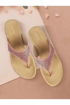 Metro Women Peach-Coloured & Beige Textured Laser Cuts Comfort Sandals