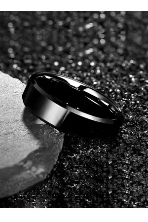 Yellow Chimes Unisex Black-Toned Stainless Steel Band Style Finger Ring