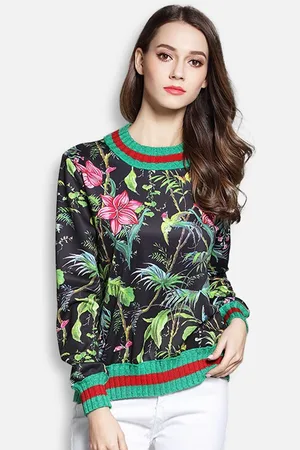 JC Collection Women Black & Green Floral Printed Pullover