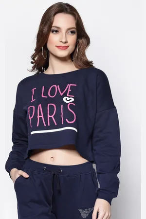 Sera Women Navy Blue Printed Cotton Sweatshirt