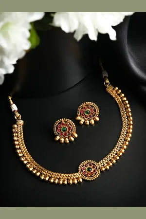 Priyaasi Gold Plated Red & Green Stone Studded Jewellery Set