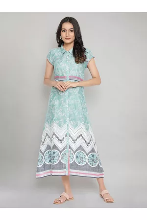 AURELIA Green Floral Printed A-Line Maxi Dress