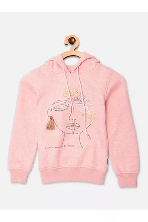 Crimsoune Club Girls Pink Printed Hooded Sweatshirt