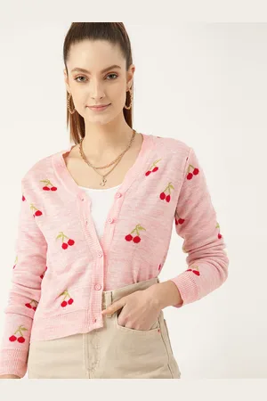 DressBerry Women Pink Self-Design Cardigan