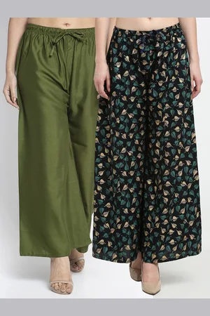 Jinfo Women Green & Black 2 Printed Flared Knitted Ethnic Palazzos