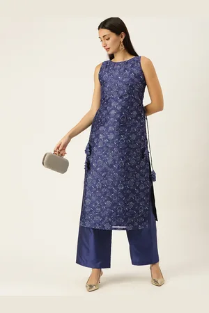 Ethnovog Navy Blue Made To Measure Printed Kurta Set