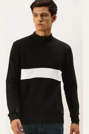 Flying Machine Men Black & White Colourblocked Pullover Sweater