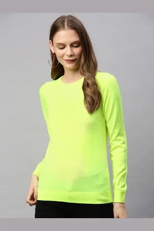 HERE&NOW Women Fluorescent Green Solid Acrylic Sweater