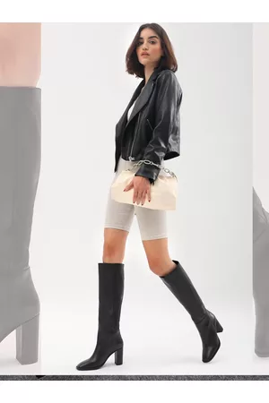 SAINT G. Women Black Leather Knee High Slouch Boots
