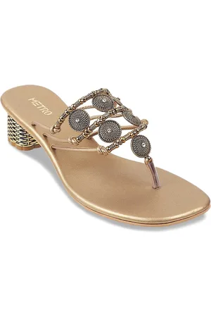 Metro Gold-Toned Embellished Block Sandals