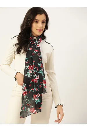 DressBerry Women Black & Green Floral Printed Stole