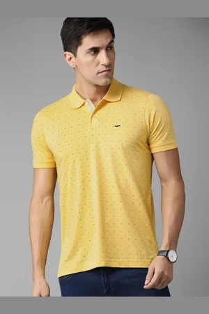 Park Avenue Men Yellow & Green Printed Polo Collar Slim Fit T-shirt