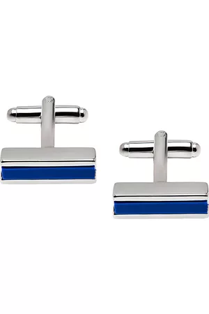 Bodha Silver-Toned & Navy Blue Quirky Stylish Cufflink