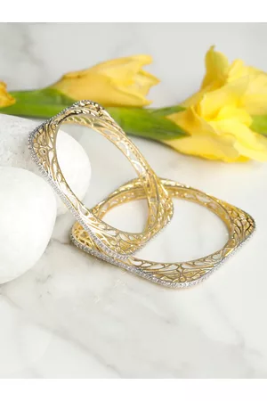Priyaasi Set of 2 Gold-Plated AD-Studded Square Bangles
