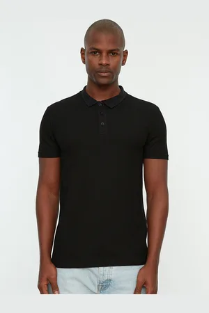Trendyol Men Black Polo Collar Pure Cotton T-shirt