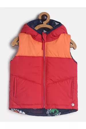 MINI KLUB Boys Red & Orange Colourblocked Lightweight Padded Jacket