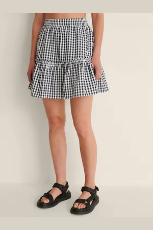 NA-KD Women Black Checked Flared Organic Cotton A-Line Mini Skirt