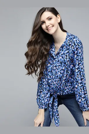 Mast & Harbour Navy Blue & Pink Print Shirt Style Top