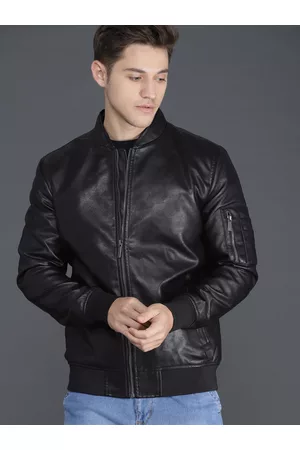 WROGN Men Black Slim Fit Self Design Jacket