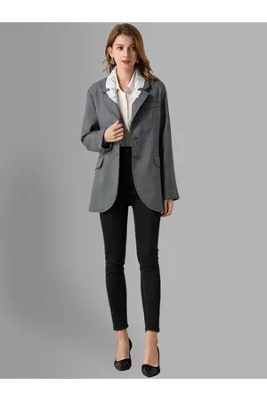 JC Collection Women Grey & Black Checked Hip length Formal Coat
